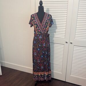 Vibrant Floral Maxi Dress - Black and Pink